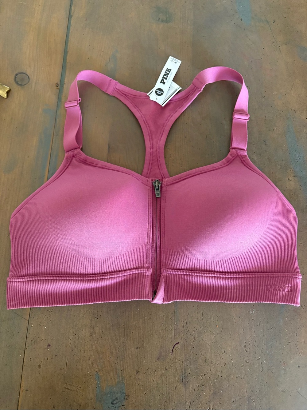 PINK Victoria's Secret Front-Zip High-Support Sports Bra in Rose NWT